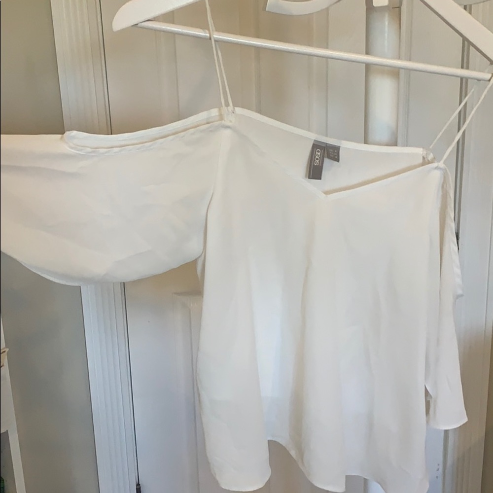 White ASOS top with sleeves off the shoulder